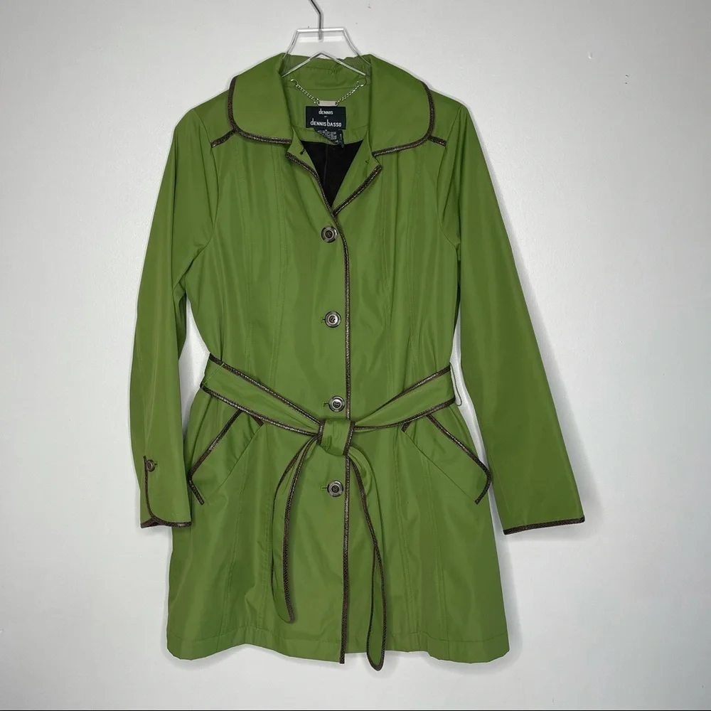 Dennis Basso green/BrownTrim Coat Jacket - Picture 4 of 11